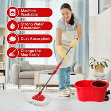 Spin Mop And 7LT Bucket Floor Cleaning System With 3 Extra Microfiber Mop Replacement Refills - Labor-Saving Foot Pressure Spin Mop With Adjustable Stainless Steel Handle For Floor Cleaning - 1 - Xem 5