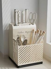 1pc Luxury Kitchen Knife Utensils Organizer Rack - Plastic Knife Holder, Spatula Caddy, Chopstick Holder, Multifunctional Kitchen Storage Rack, Non-Slip Grooves, Drip-Dry, Suitable For Small Spaces, Cabinet/Countertop/Cart, Earth Day/Mother's Day