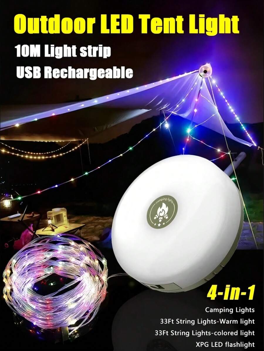 Magnetic Camping Starry Sky Atmosphere Lamp: 2000mAh Battery Life + Type-C Fast Charging Battery Level Visualization ▎Strong Light Flashlight + 7-Color Soft Light + 10m Light Strip Outdoor Camping & Home Dual Use