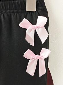 2pcs/Set Baby Girls' Flared Set, Bow Accent Short Sleeve T-Shirt + Solid Color Flared Pants, Summer