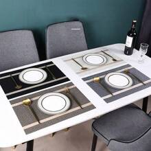 Kit 4/6/8 Conjunto Jogo Americano Com Cordão Dourado Luxo 45x30cm - Preto - Visão 1