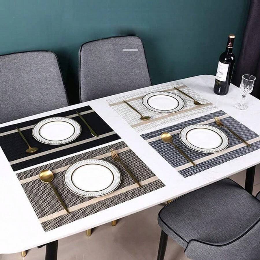 Kit 4/6/8 Conjunto Jogo Americano Com Cordão Dourado Luxo 45x30cm - Preto - Visão 1