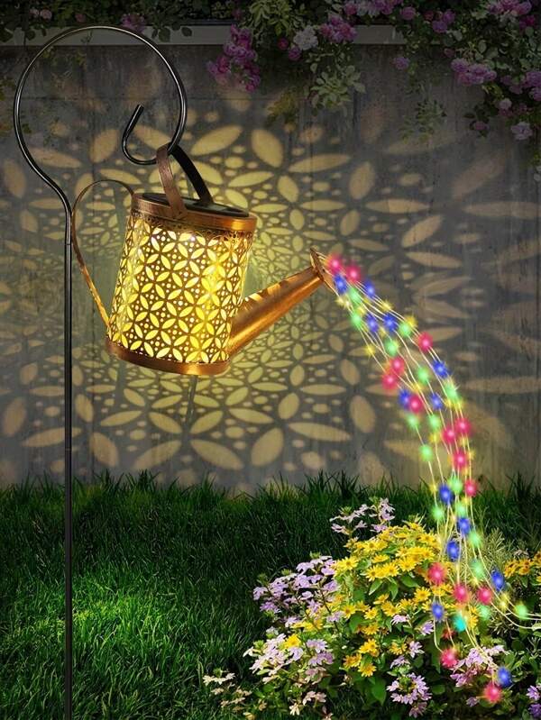 1 pieza Regadora de jardín solar con luz cilíndrica, diseño moderno de tetera impermeable, luz de camino solar para el jardín