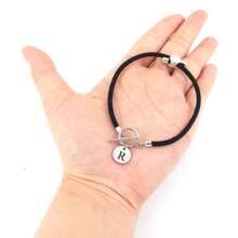 1条新款经典银色不锈钢圆形镂空字母可调节绳手链，女士款 - 款式7 - 查看 3