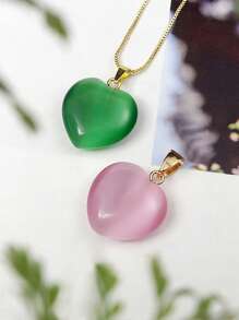 2025 New Jade Stone Heart Pendant Necklace, Cat's Eye Crystal Pendant Necklace, Pink Agate Jade Stone Necklace, Fashion Women Jewelry, Valentine's Day, Mother's Day, Christmas Gift, Beautiful & Elegant - pendant - View 7