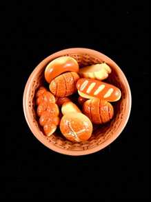 26/5片树脂微型仿真面包，微型托盘面包蓝盘，DIY冰箱贴，装饰品房屋装饰，娃娃屋微型配件