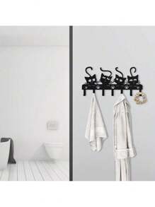 1 件可爱黑猫形铁艺钥匙架，装饰性钥匙收纳壁挂挂钩，适用于客厅、卧室、办公室、乔迁和生日礼物 - 黑色 - 查看 6