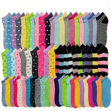 10/5 pares Calcetines cortos para mujer de colores caramelo con estampado de corazones y rayas - Mezcla de poliéster transpirable, con detalle acanalado, para uso casual y de moda