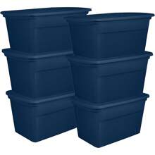 2025 New Sterilite 6-Pack Storage Tot  Lids, Large Heavy Duty Tote Bins, 30 Gallon, Blue - 影像顏色 - 查看 1