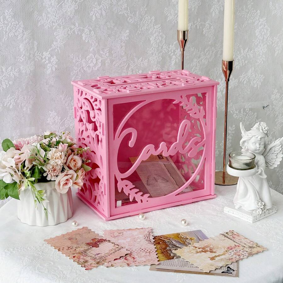 Wedding Card Box Graduation Card Box, Pink/Blue PVC Gift Card Box With Slot And Acrylic Window, DIY Large Card Box For Wedding Reception Party Graduation Baby Shower Birthday Decorations - Wedding Card Box - View 1