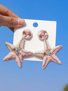 OOQ 1 Paar handgemachte Ohrringe im Beachwear-Stil mit Perlen und Seemotiven, vintage elegante Ohrringe mit Kunstperlen und Strass, geeignet für den Alltag, Urlaub und Partys von Frauen