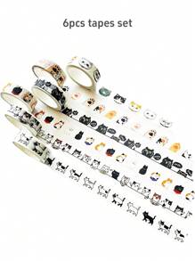 1roll Cat Pattern Masking Tape, Cute Multi-Purpose Washi Tape For DIY Craft, Hand Account Decoration Back To School - Apricot - View 14