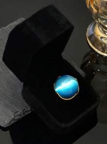 1pc Retro Chic Oversized Cat Eye Stone Ring, Unique Personalized Accessory Suitable For Men & Women, Everyday Wear Or Holidays