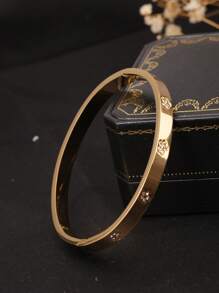 1 pièce Bracelet jonc en acier de titane Zirconia fleur 18 carats, élégant de luxe polyvalent, convient pour le port quotidien des femmes, cadeau de fête