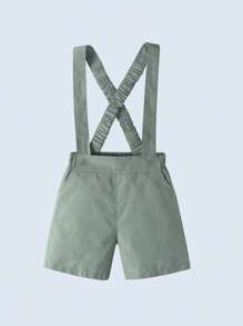 BOARNSEORL 2pcs Young Boys Gentleman Outfit, White Shirt With Bowknot And Light Green Suspender Shorts, Fashionable And Stylish For Birthday Party, Wedding, Pageboy, Daily Wear, Summer - Green - View 7