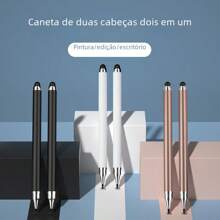 Caneta Stylus 2 em 1 Toque Celular E Tablet Ponta Borracha iPad Caneta de Tela Touch Celular - Branco - Visão 2
