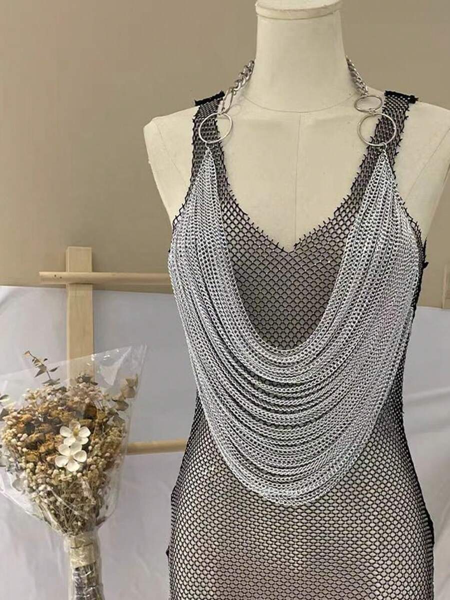 Silver Tassel Chain Punk Rock Sexy Body Chain Multi-Layer Waist Chain, Suitable For Parties, Festivals, Performances, And Daily Wear - Silver - View 1