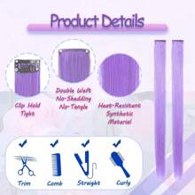 Set de 6 extensiones de cabello sintéticas rectas de colores de 22 pulgadas para resaltar el cabello en fiestas, para mujeres