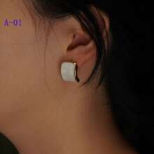 极简奢华钛钢18K金不褪色油滴方形耳环白色黑色珐琅几何通勤耳环个性夜店耳环百搭配饰适合各种服装派对 - 白色 - 查看 8