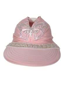 Casual Polyester Embellished Beaded Bow Decor Rhinestone Mesh Top Baseball Cap/Visor Hat For Women, Summer