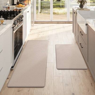 Kitchen Floor Mats Set Of 2 Cushioned Anti-Fatigue, Waterproof Memory Foam Runner Rug Non-Slip For Sink Front, Laundry, Standing Desk