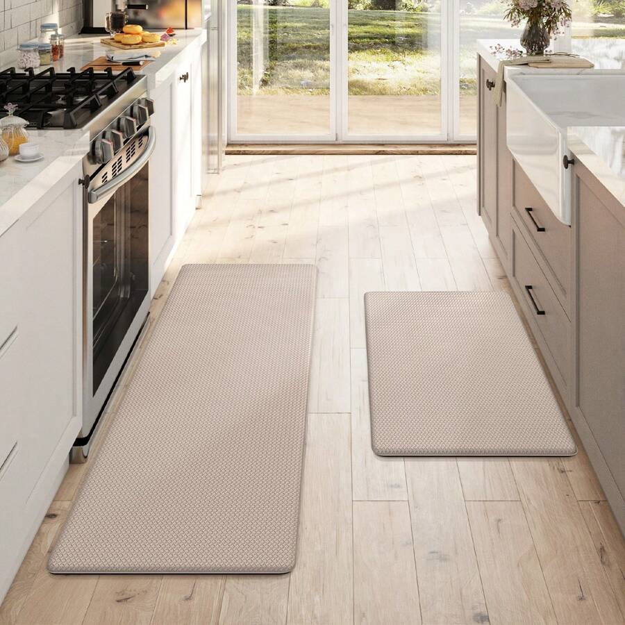 Kitchen Floor Mats Set Of 2 Cushioned Anti-Fatigue, Waterproof Memory Foam Runner Rug Non-Slip For Sink Front, Laundry, Standing Desk - Màu be - Xem 1