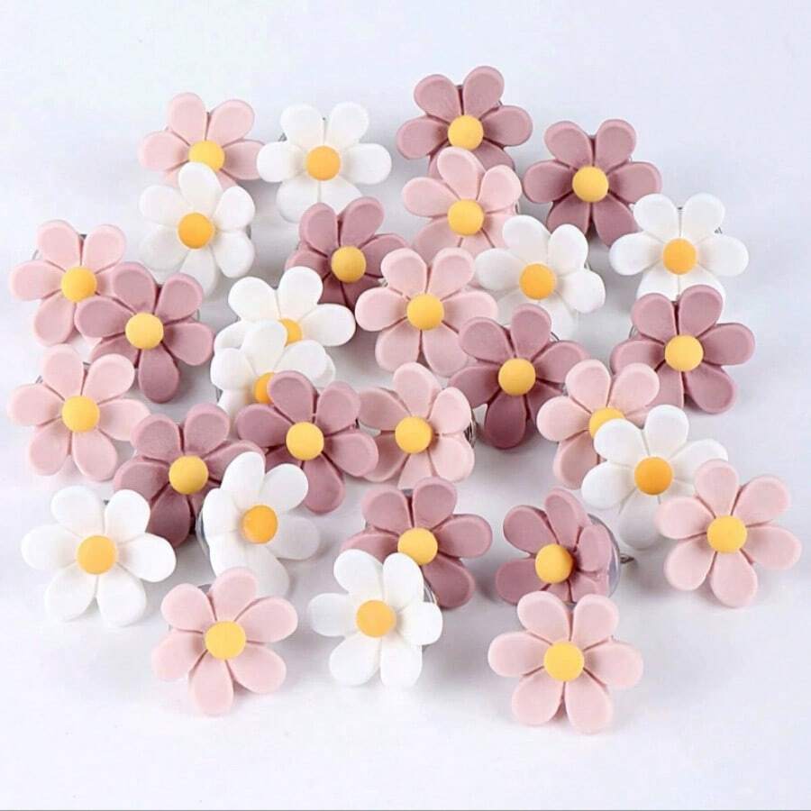 12pcs New Resin 3D Flower Push Pins, Decorative Pushpins With Pink Floral Pattern - For Photo Wall And Office Supplies Decoration,Back To School,School Supplies
