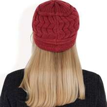 Boina de mujer de punto con diseño de trenza y ala con estilo - Burdeos - Ver 2