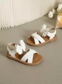 Sandalias planas con decoración de moño lindo para niñas en verano - Blanco - Ver 3