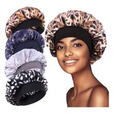 Floral Print Bonnets Women Night Sleeping Cap Wide Elastic Band Silky Headwrap Ladies Hair Cover Shower Bathing Make-Up Hat