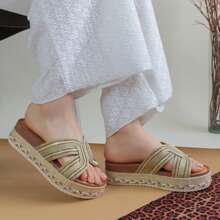 Women's Beige Textile Exterior Platform Sandals By RBCOLLECTION