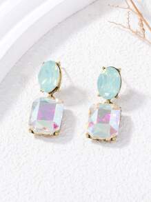 juran 1 Pair Geometric Glass Rhinestone Earrings, Minimalist And Practical Multi-Use - AB - View 2