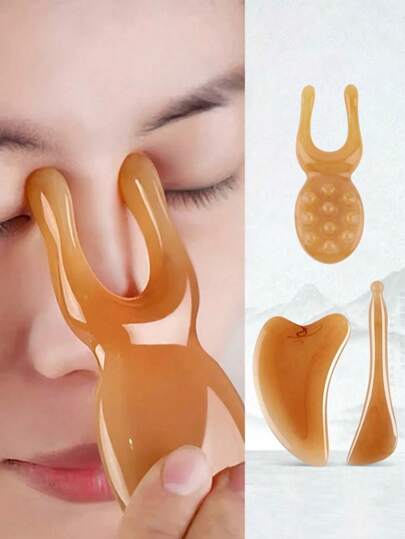 3pcs Facial Massage Tools, Facial Lifting, Imitation Lamb Horn Scraping Board, Pulling Rod, Facial Specific Resin Meridian Massage Stick,Beauty,Skin Care Products,Spa,Self Care,Skin Care Tools,Face Care,Esthetician Supplies,Massage,Face Massage Tool,Face Roller