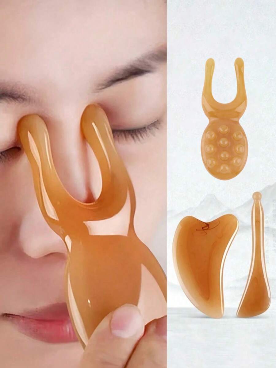 3 Stück Gesichtsmassage-Tools, Gesichtslifting, Nachahmung Lammhorn Schabeisen, Zugstange, spezifischer Harz-Meridian-Massagestab für das Gesicht, Schönheit, Hautpflege Produkte, Spa, Selbstpflege, Hautpflege-Tools, Gesichtspflege, Ästhetik-Zubehör, Massage, Gesichtsmassage-Tool, Gesichtsroller - Verschiedenfarbig - Übersicht 1