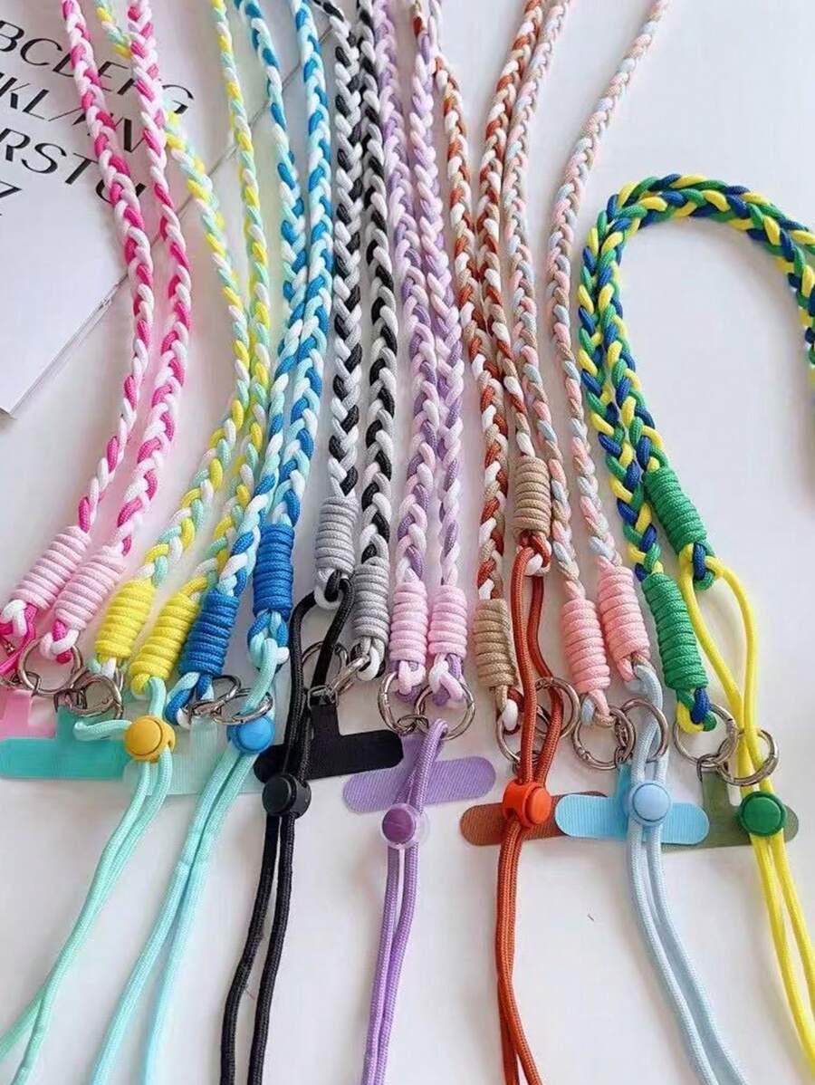全新时尚三股编织防丢失户外登山吊带，配有可调节扣环 + 垫，彩色手机挂绳