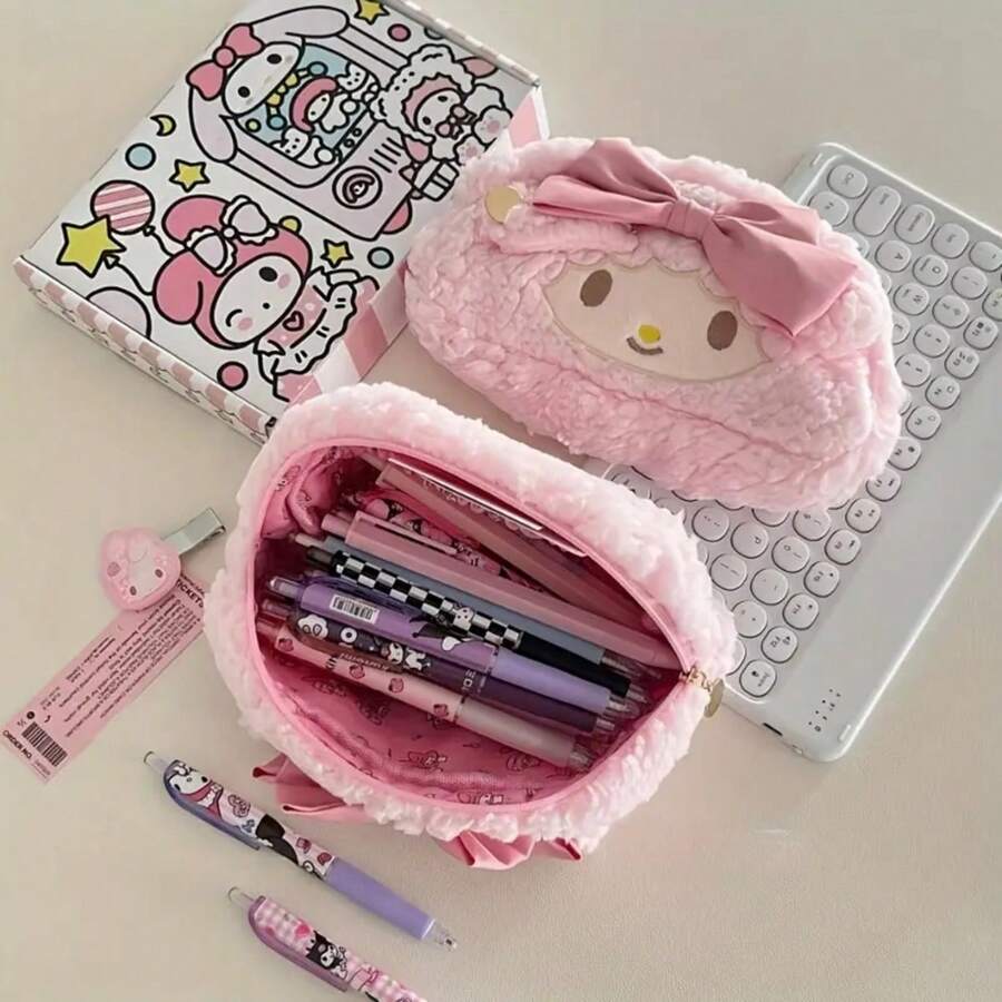 Sanrio 1pc Sanrio Plush Lamb Piano Keyboard Cover - High Capacity, Cute Girly Office Desk Accessory, Pencil Case