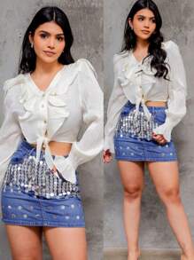 Sequined Denim Skirt