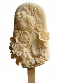1pc Handmade Floral Ice Cream Mold, DIY Chinese Carved Ice Cream/Ice Pop Silicone Mold
