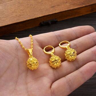 1 Set Golden Hollow Jewelry Set, Elegant Earrings & Necklace 2 Pieces Set, Minimalist Design, African Arabian European Jewelry Gift