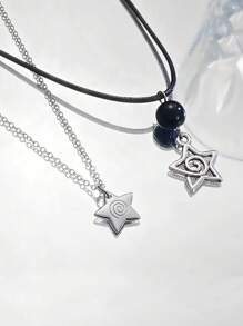 1 套 2 件装，甜美星形漩涡吊坠项链，极简主义星形流苏螺旋锁骨链，INS 风格 - 彩色 - 查看 2