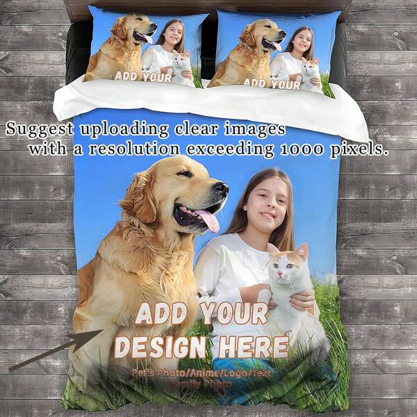 3PCS Customized Duvet Covers, Bedding With Animal Photos, Personalized Bedding Sets, Digital Printing, 100% Polyester Fabric, Suitable For Boys And Girls, Gifts And Gifts, Suggest Uploading Clear Images With A Resolution Exceeding 1000 Pixels., Multi-Functional, Ornamental, Letter, Stylish, Modern, Colorful, Cute, Adorable, Casual, Custom, Personalized, Unique, Customized, Baby Gifts, Ideal Gifts For Him, Ideal Gifts For Her, Son, Daughter