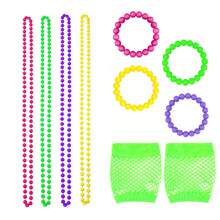Forever & Moment 9PCS 80s Costume Accessories For Women, Fishnet Gloves Bracelet Necklace Party Supplies Costume Set Prom