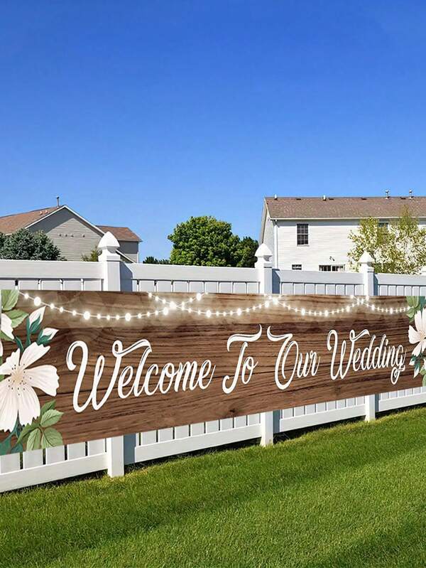 1pc Rustic Wooden Wedding Welcome Banner - 2 Sizes (70.8x30in/118x19.6in), Multiple Styles, Polyester Floral Decoration, Suitable For Indoor/Outdoor Wedding, Garden & Lawn Party Backdrop