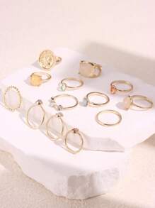 13 件/套复洛克金属肖像果冻色戒指（随机 2 种颜色），女士日常配饰和节日礼物