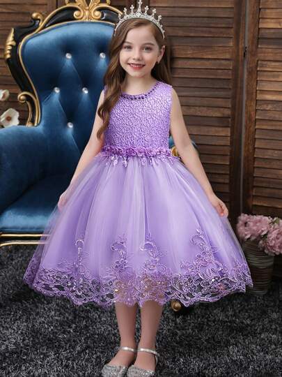 Tween Girl Sequin Multi-Layer Tulle Party Dress, High Low Hem Princess Dress For Wedding/Graduation Ceremony, 4 Seasons