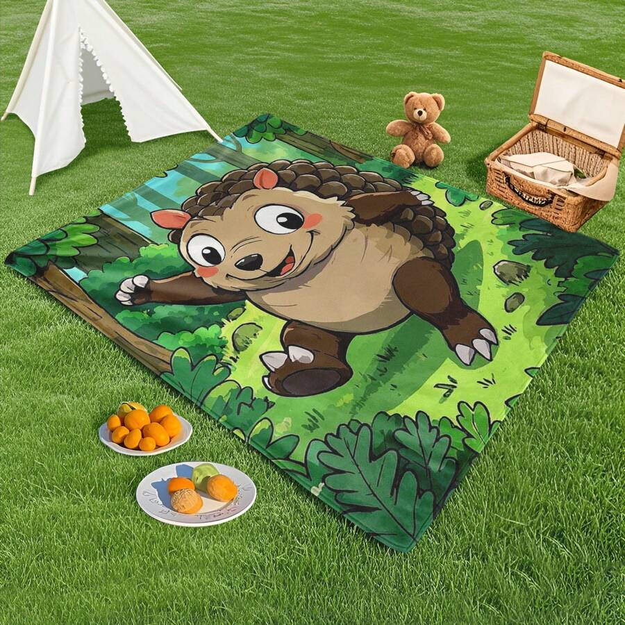 cartoon-pangolin-in-forest-design-outdoor-blanket-in-brown-for-cozy