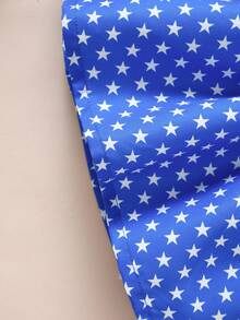 女童夏季时尚户外可爱蓝色条纹星星蝴蝶结无袖连衣裙搭配蓝色星星印花荷叶边背包 - 藍色 - 查看 7