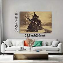 Framed Halloween Decor Posters Black Cat Witch Canvas Wall Art Vintage Spooky Print Gothic Room Family Dark Academia Decorations Creepy Picture Poster Aesthetic, Creative Home Decoration, High Quality Decorative Posters, Dormitory, Gym, Bar, Cafe, Arcade, Room Living Room Wall Decoration Painting, Perfect Gift. - 框架 - 查看 5