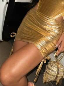 Fitted Metallic Skirt – Shine And Sophistication! - vàng - Xem 1
