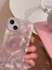 简约粉色爱心图案时尚手机壳，兼容 17 Pro Max/17 Pro/17/17 Air/16 Pro Max/16 Pro/16/15 Pro Max/13新款16 Pro，女款，双层设计，全包硬壳，春季礼物派对佳品 - 粉色 - 查看 4